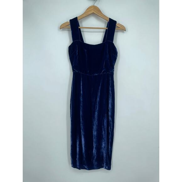 REFORMATION Navy Sleeveless Midi Dress Velvet Square Neck High Slit Danube NWT - Picture 6 of 14